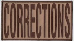 "CORRECTIONS" 4" X 11" Velcro Patch, Brown on Coyote